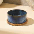 Load image into Gallery viewer, Riva Bowl, Single configuration in the Indigo reactive glaze on a round solid wood base