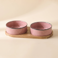 Load image into Gallery viewer, Riva Bowl, Double configuration in the Rose reactive glaze, two ceramic bowls in a solid wood tray
