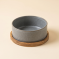 Load image into Gallery viewer, Riva Bowl, Single configuration in the Slate reactive glaze on a round solid wood base