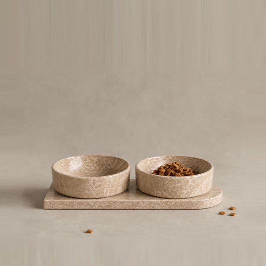 Travertine Pet Bowl Set