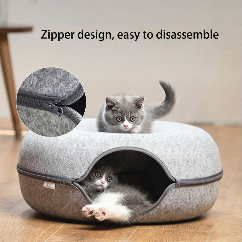 Donut Cat Bed & Tunnel: Interactive Dual-Use Toy for Indoor Cats