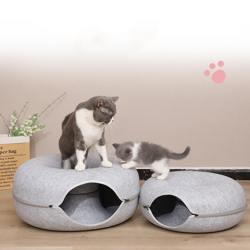 Donut Cat Bed & Tunnel: Interactive Dual-Use Toy for Indoor Cats