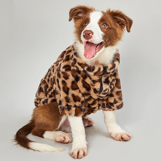 Warm Leopard Print Dog Clothes Jacket - Stylish and Cozy Pet Outerwear for Chilly Days