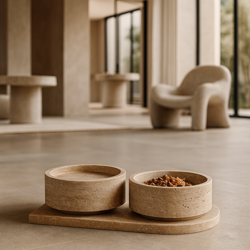 Travertine Pet Bowl Set
