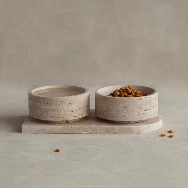 Travertine Pet Bowl Set