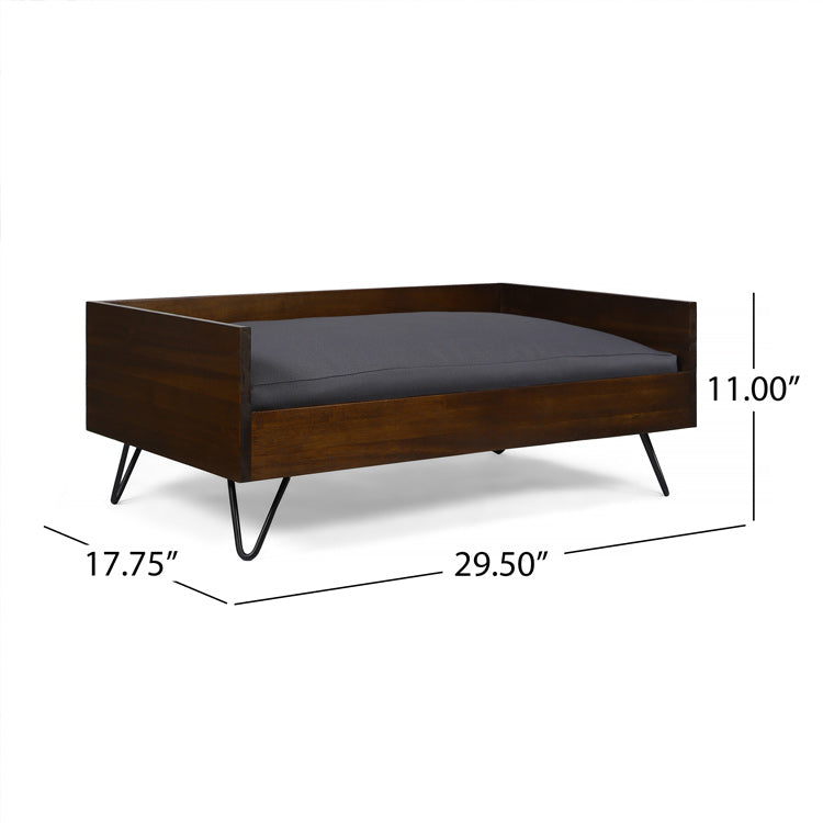 Mid-Century Modern Wood Frame Dog Bed | Cushioned Bed