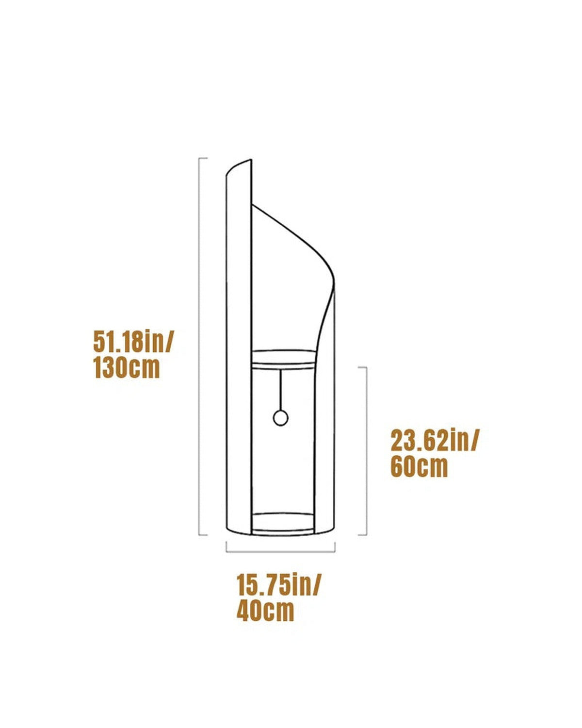 ARCHE dimensions: 51.18 in / 130 cm tall, 15.75 in / 40 cm wide, lower alcove 23.62 in / 60 cm