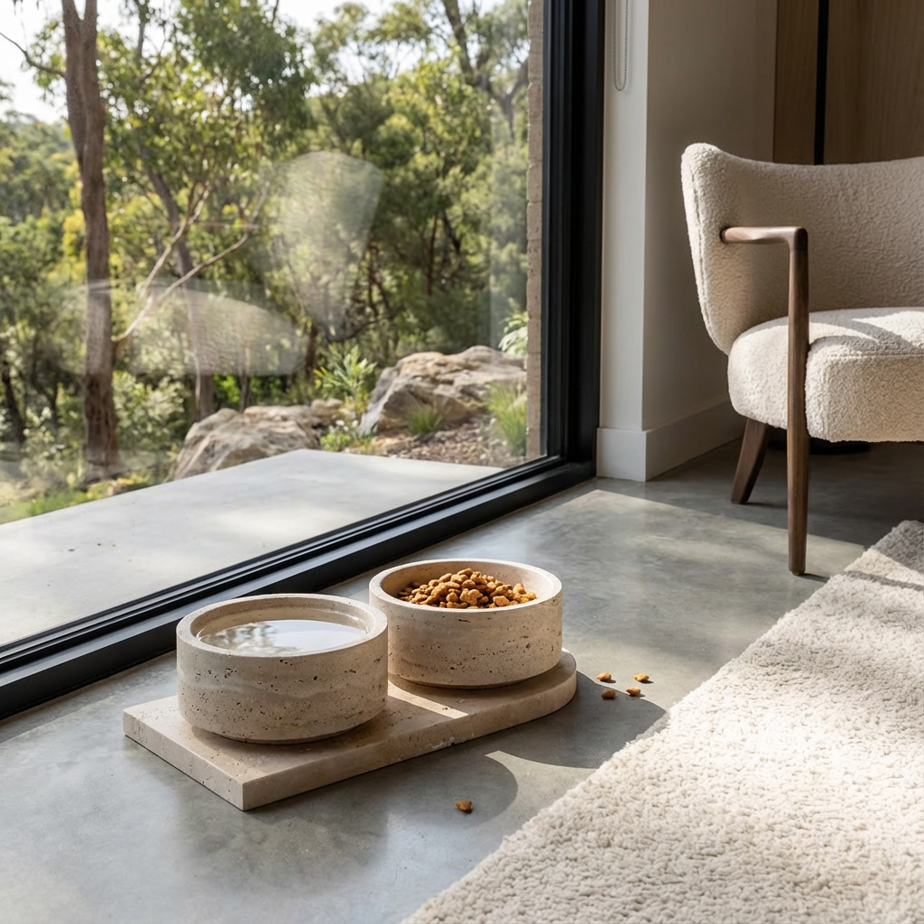 Travertine Pet Bowl Set