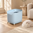 Load image into Gallery viewer, Contemporary Cat Litter Box in Blue in a sunlit living room beside a white cat
