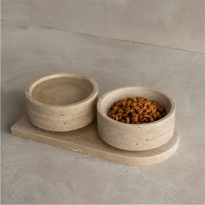 Travertine pet bowl set in Italian stone