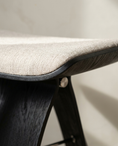 Load image into Gallery viewer, Detail of the linen seat and bentwood frame junction
