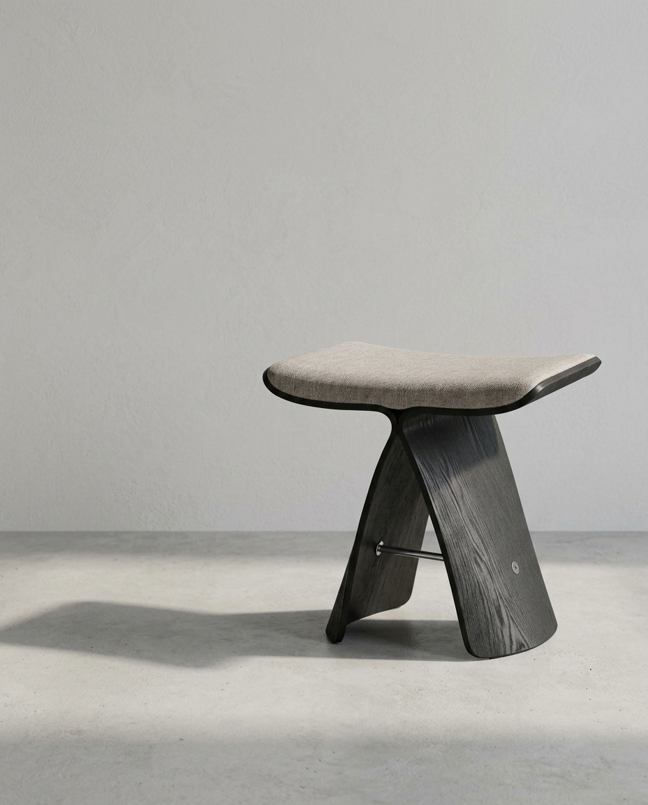 Sora bentwood cat perch, charcoal frame with linen seat