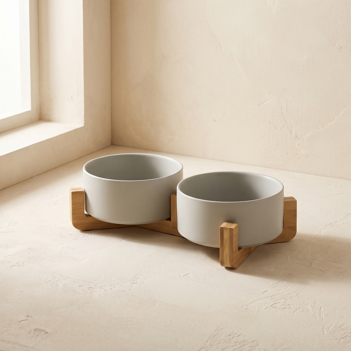Coppia Bowl Set in Grey on a cream ground
