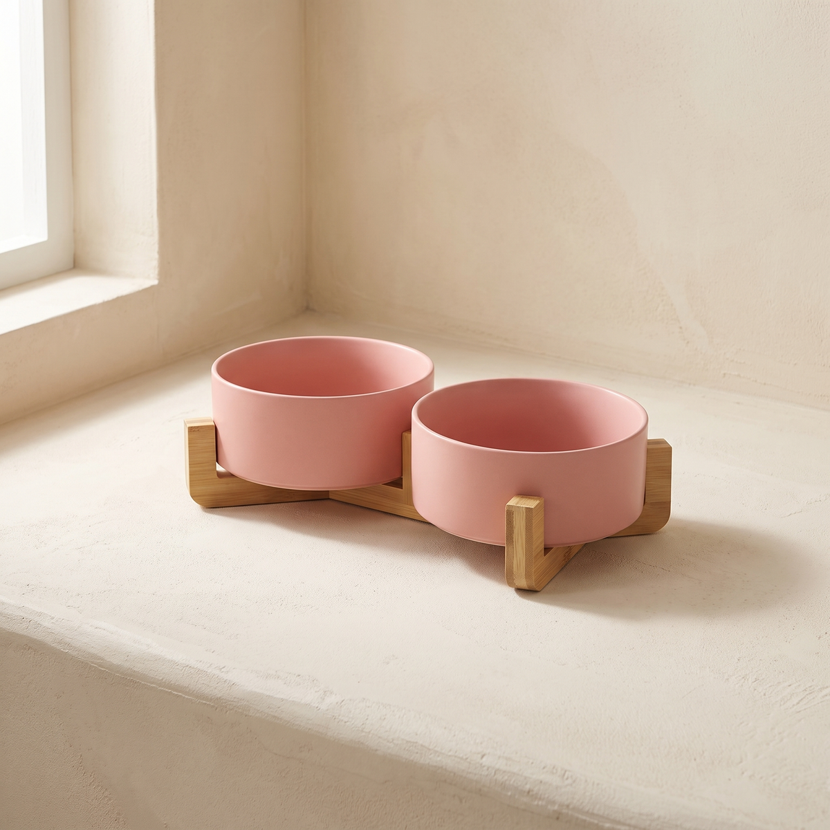 Coppia Bowl Set in Pink on a cream ground
