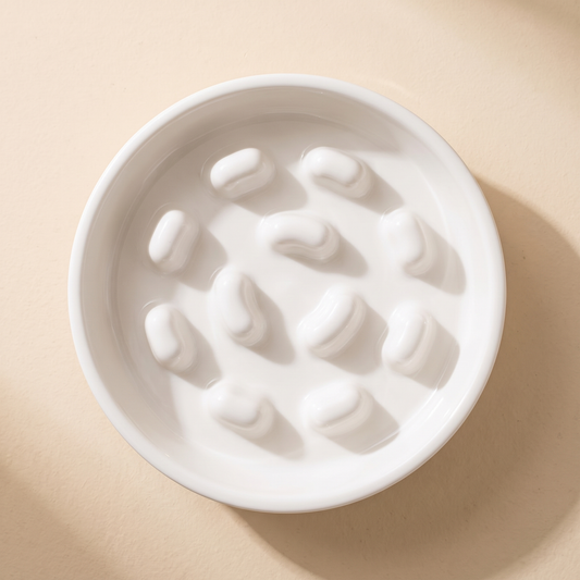 Lumière bowl seen from overhead, showing the raised slow-feed pattern inside