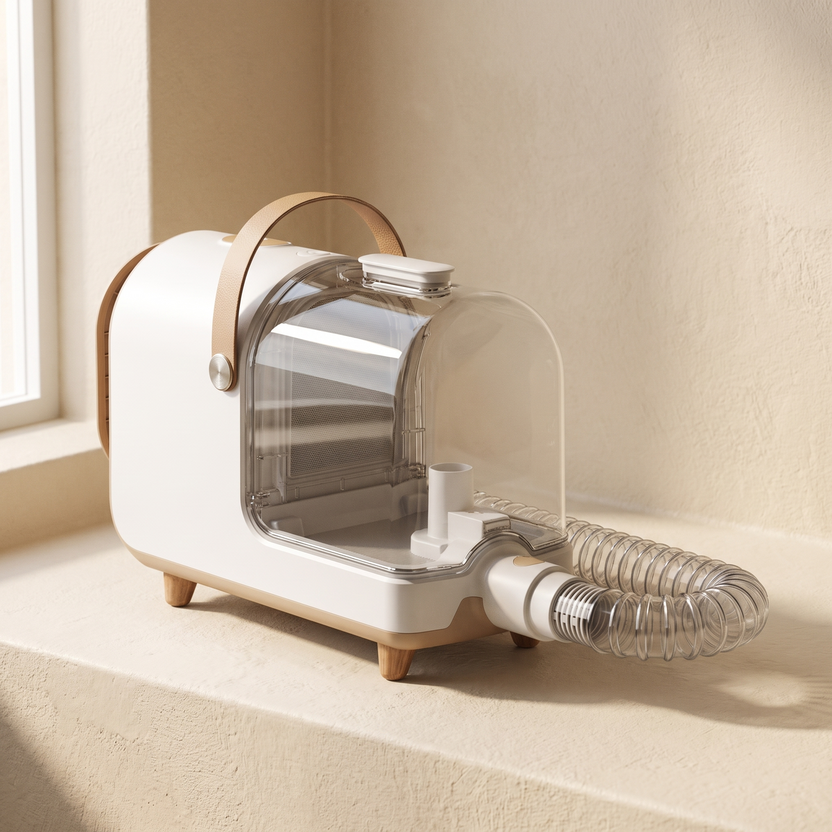 Aspira Grooming Vacuum with its clear collection chamber and carry handle