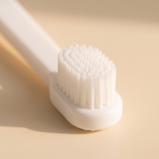 Close view of the GentleCare brush head and its soft silicone bristles
