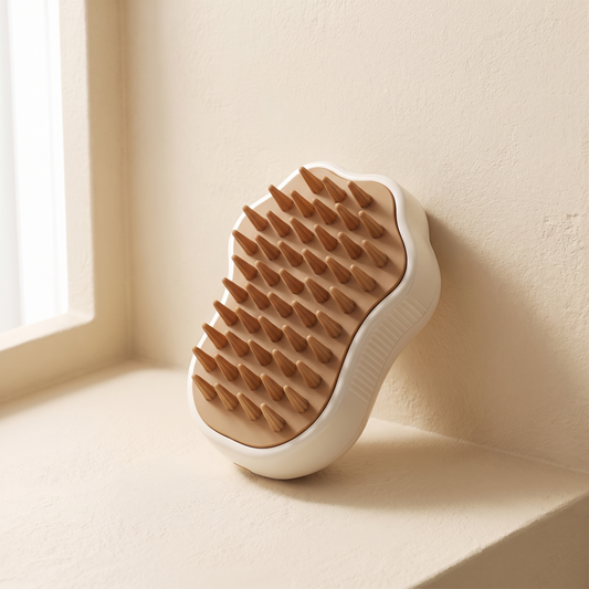 Vapore Steam Brush, white body with a tan silicone bristle pad