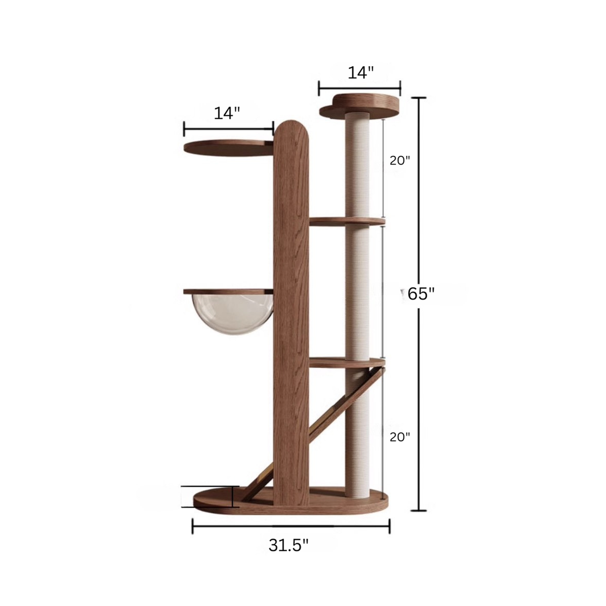 Monarch Climb dimensions: 65 inches tall, 31.5 inches wide, 14 inch perches