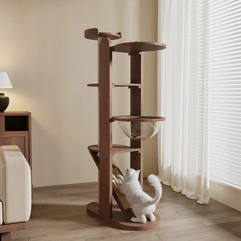 The Monarch Climb cat tower at full height in a living room