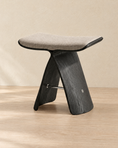 Load image into Gallery viewer, Sora bentwood cat perch, charcoal frame with linen seat, on an oak floor (Charcoal)
