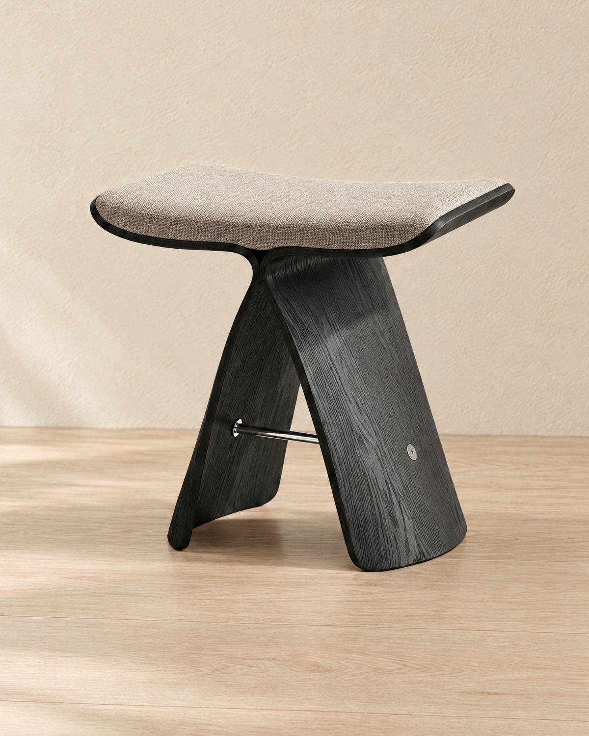 Sora bentwood cat perch, charcoal frame with linen seat, on an oak floor (Charcoal)